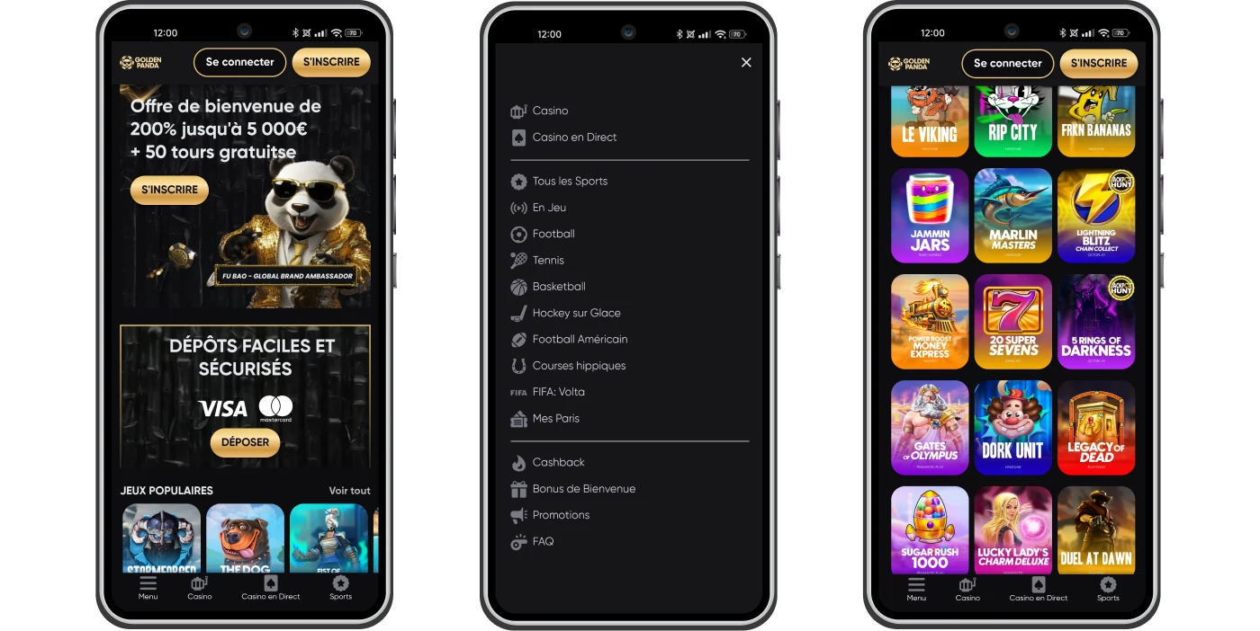 Version mobile du casino Golden Panda
