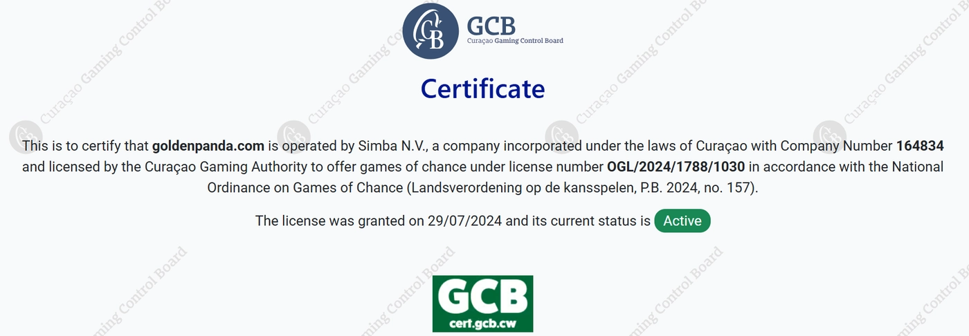 Sécurité et licences du casino Golden Panda