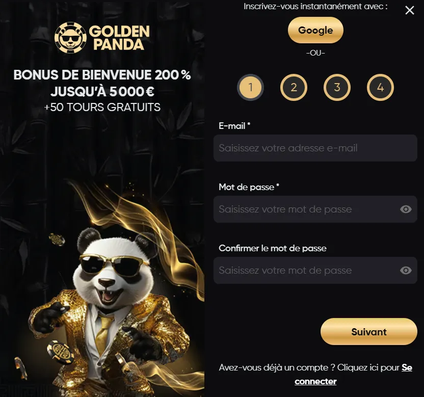 Golden Panda La création de son compte